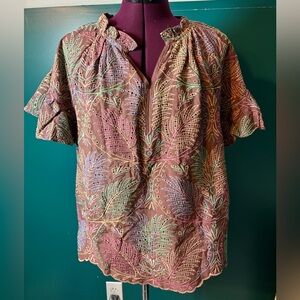 Democracy Multicolor Embroidered Eyelet Blouse